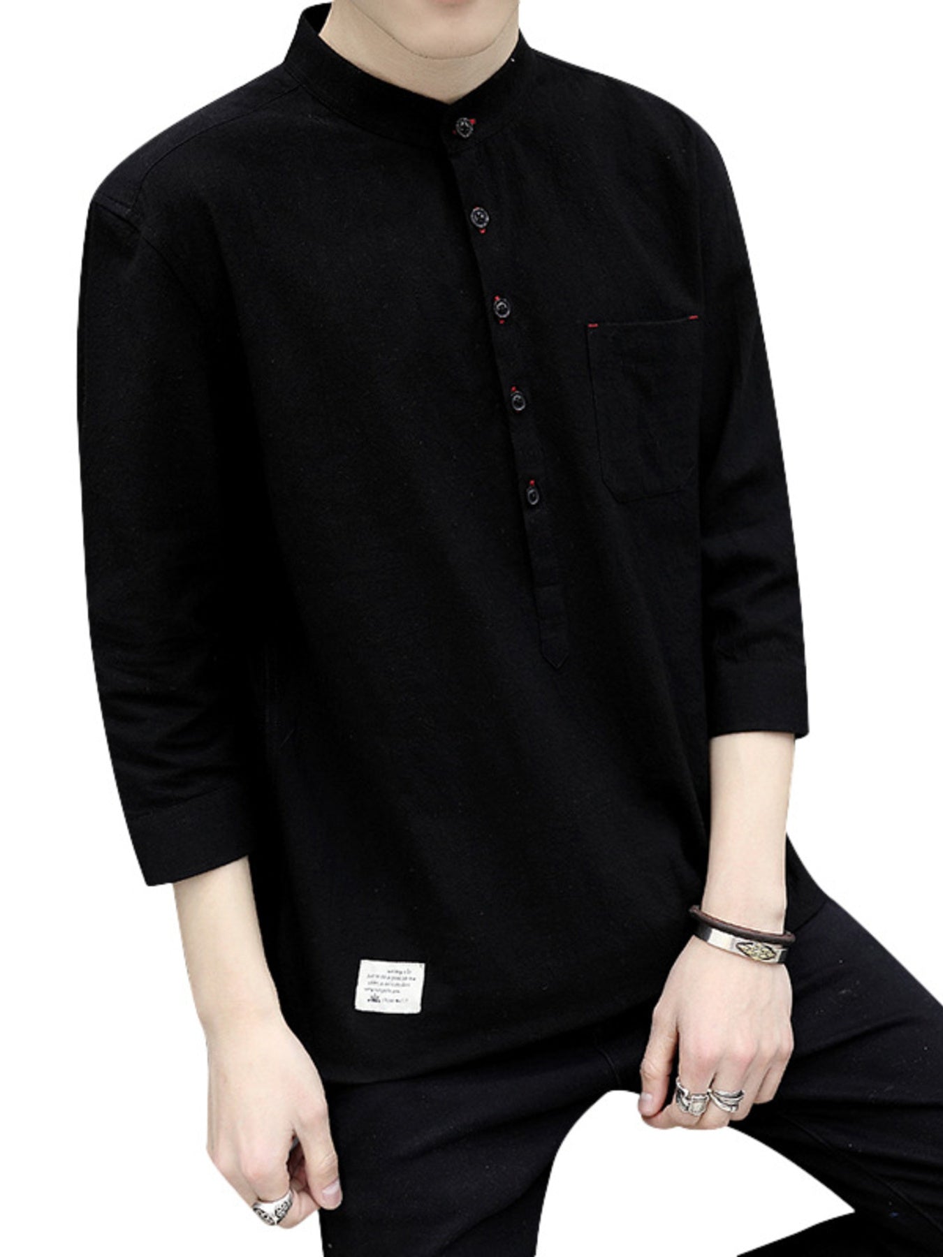 Men's Plus Size Button Detail 3/4 Sleeve Shirt Plus Size