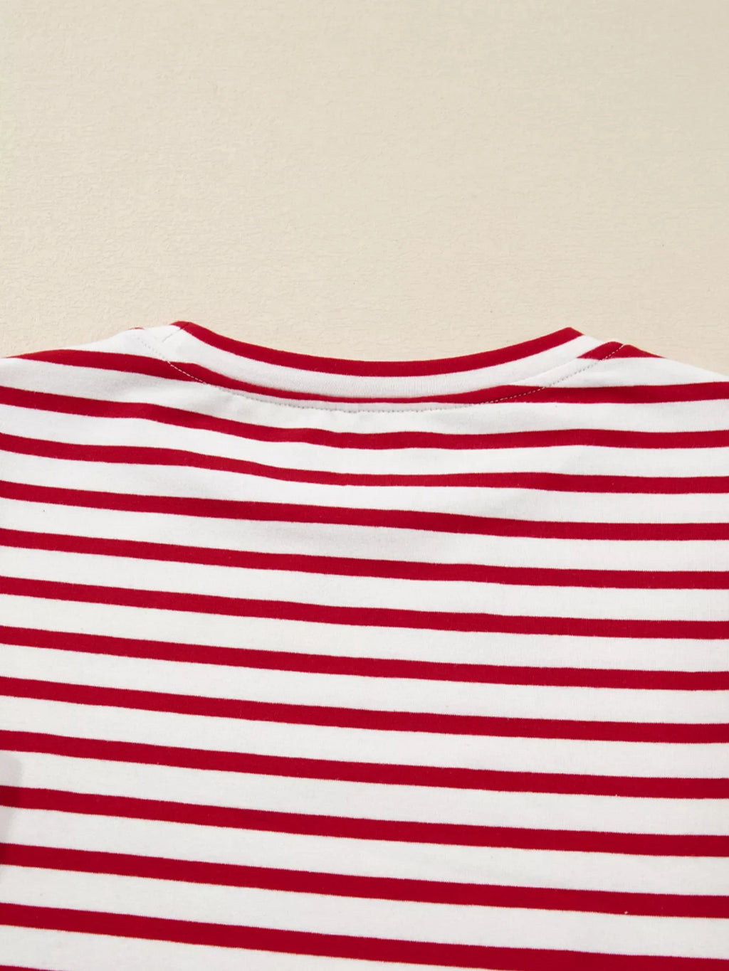 Stripe Round Neck Ruffle Trim Long Sleeve Top