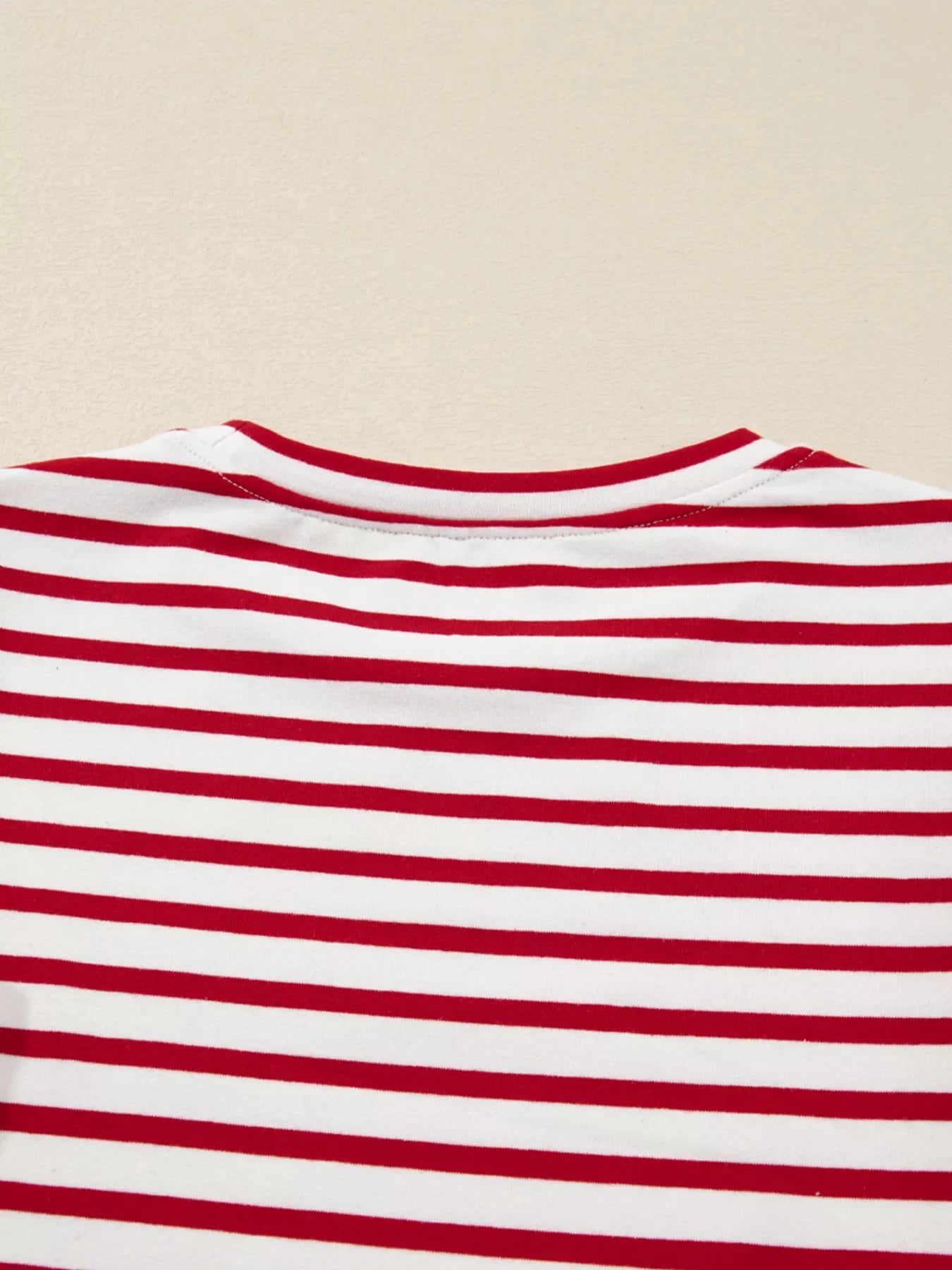 Stripe Round Neck Ruffle Trim Long Sleeve Top