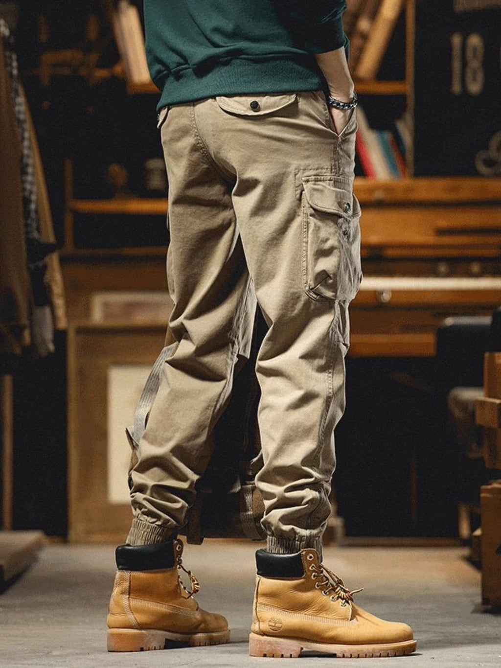 Men's Plus Size Casual Cargo Pants with Elastic Cuff