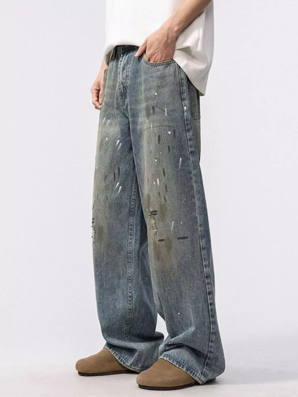 Men's Wide Leg Washed Jeans
