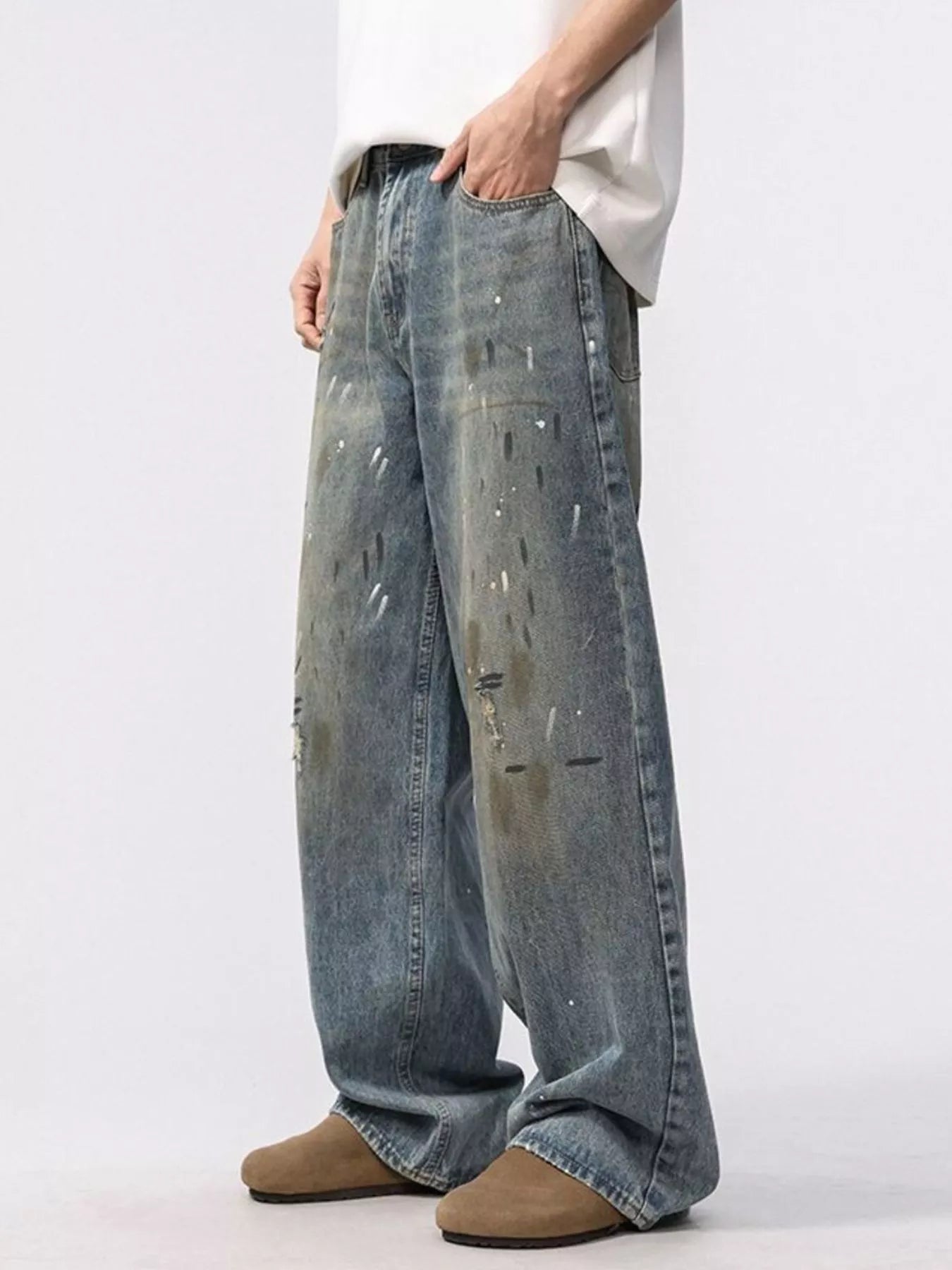 Men's Wide Leg Washed Jeans