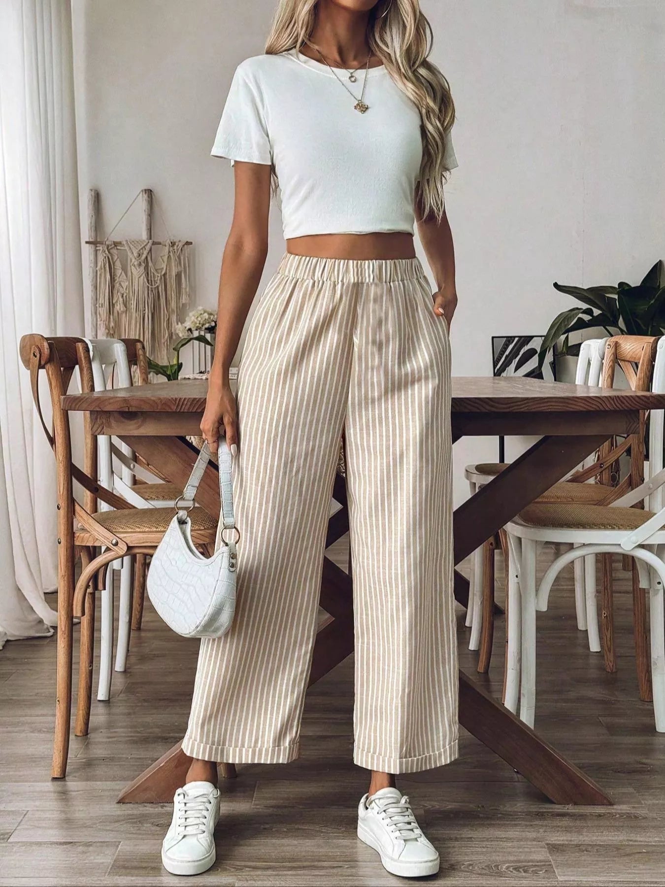 Striped High-Waisted Wide Leg Pants