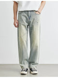 Men's Distressed Wash Wide Leg Jeans
