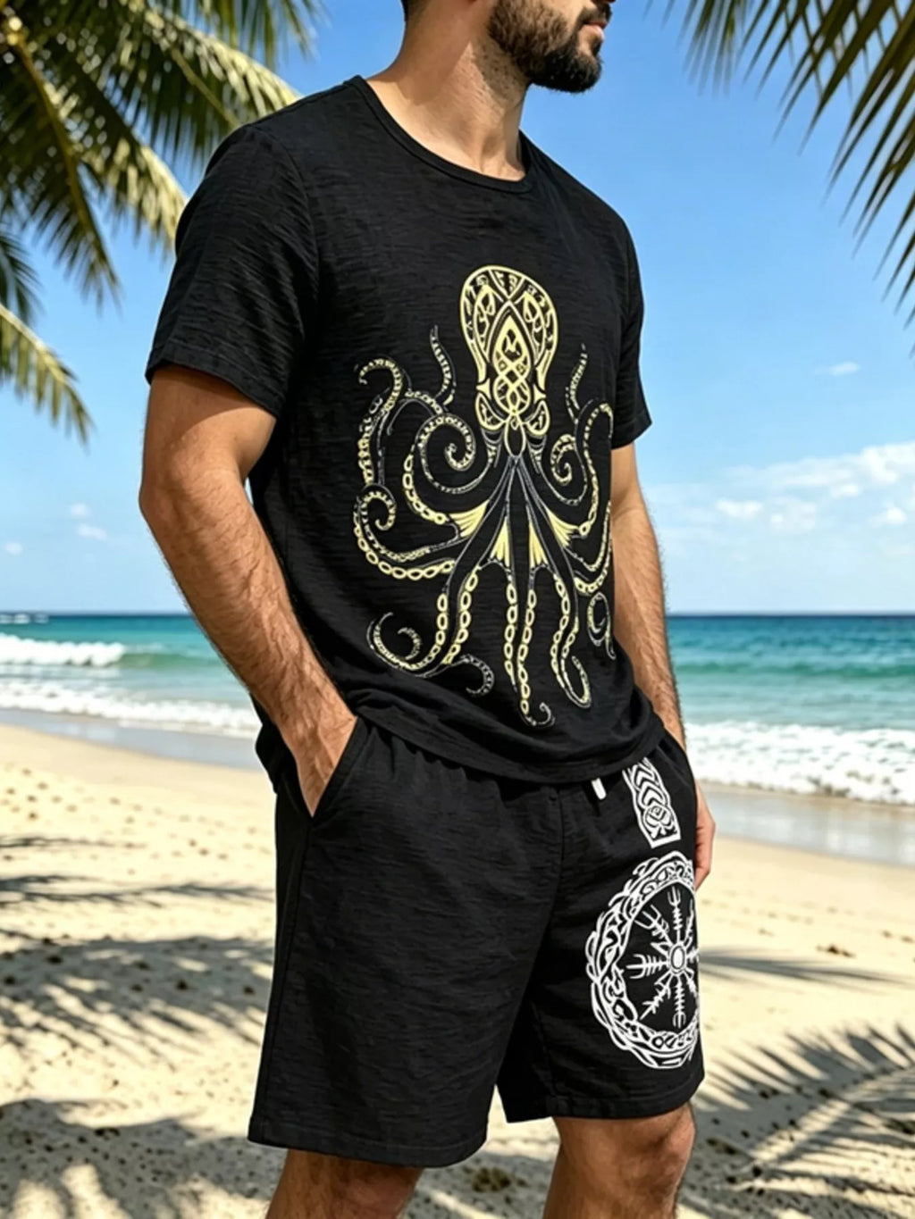Men's Full Size Round Neck Tee and Shorts Set Plus Size