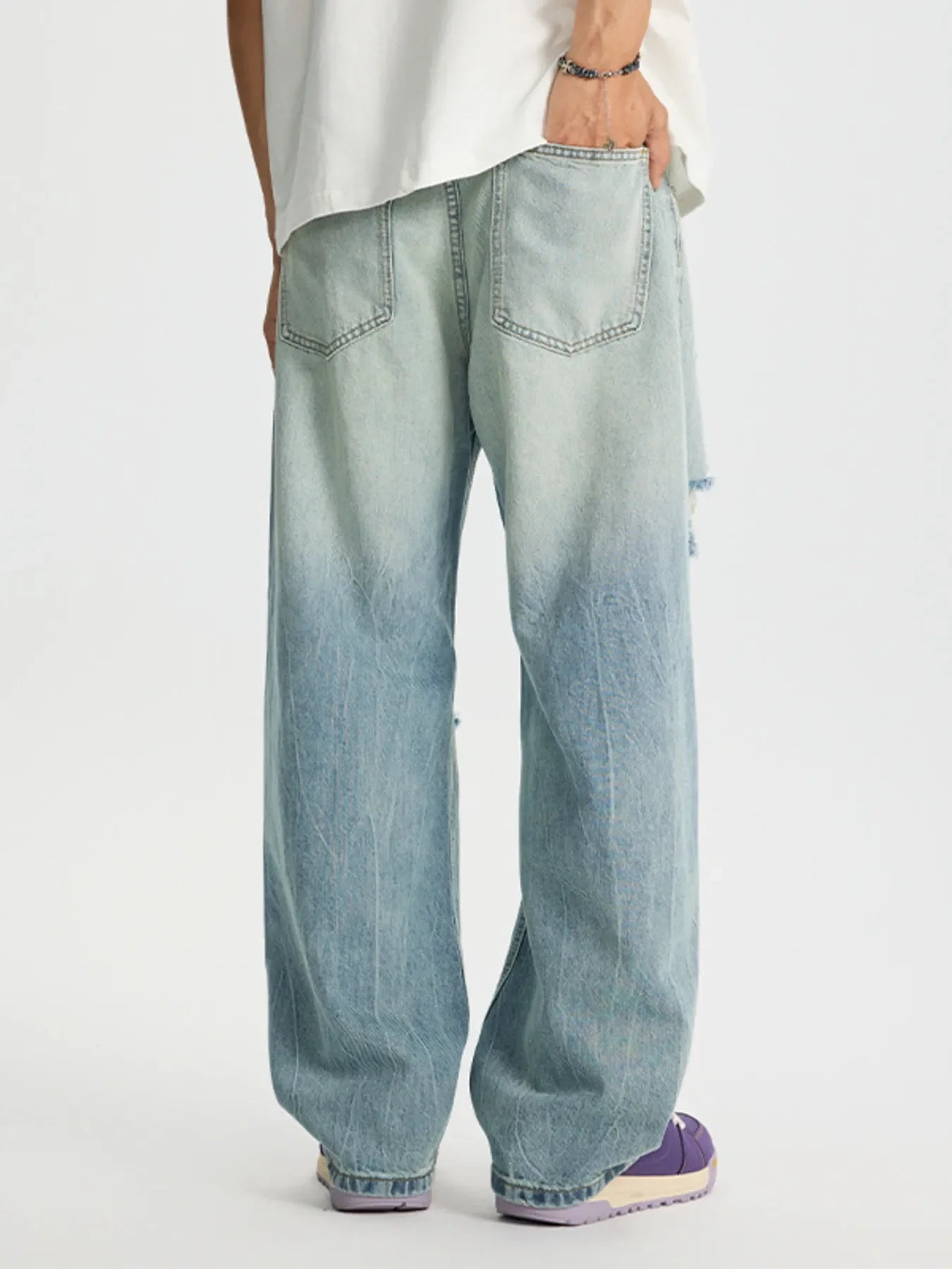 Men's Full Size Distressed Wide Leg Jeans Plus Size