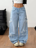 Distressed Star Patch Wide-Leg Jeans