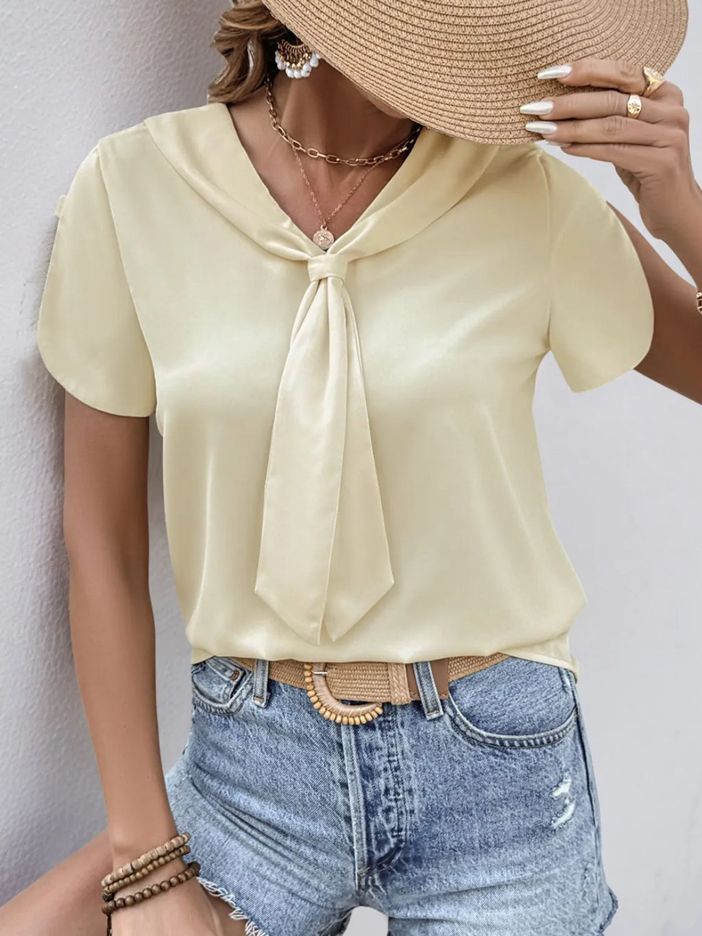 Satin Short Sleeve Blouse