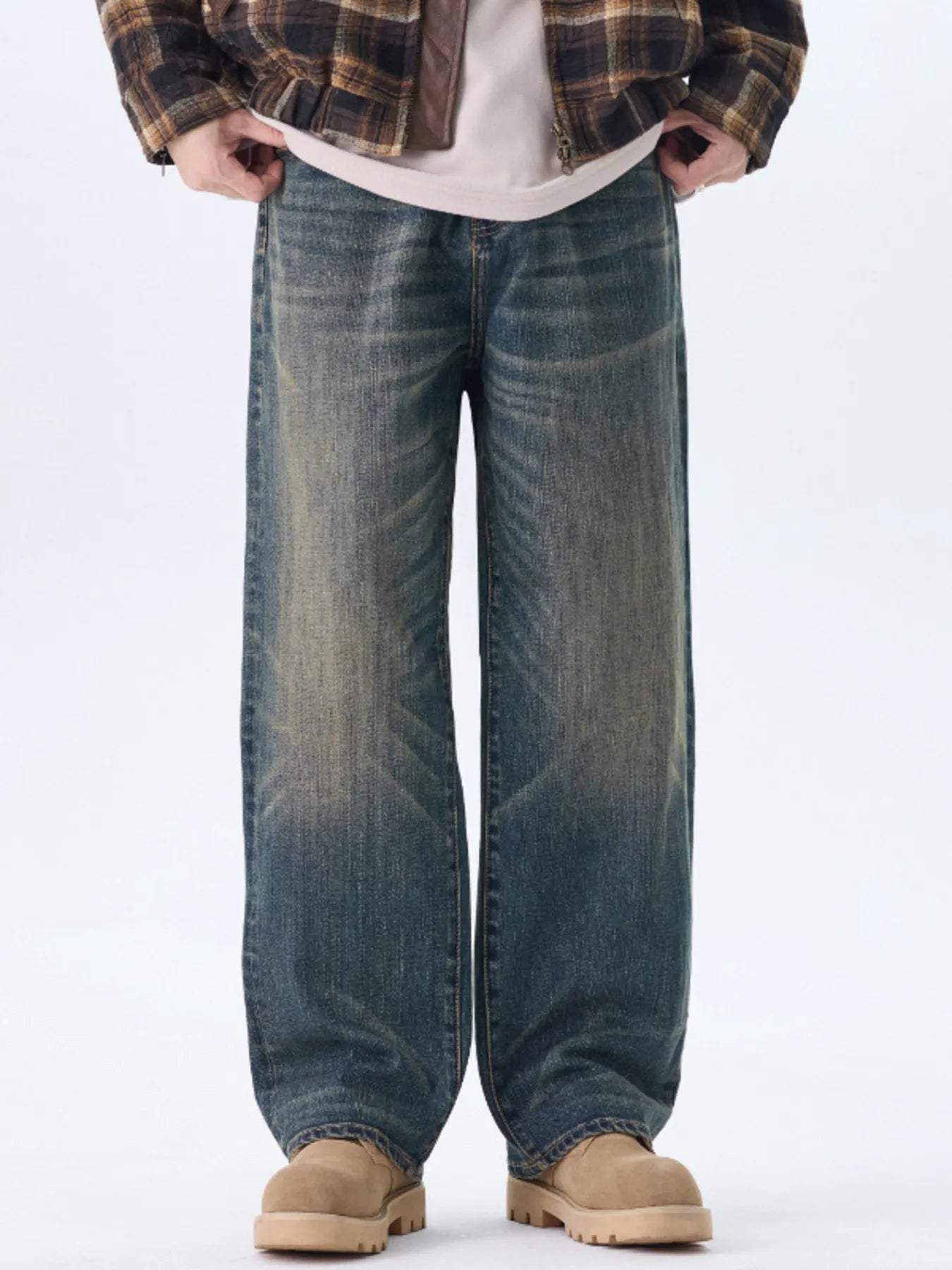 Men's Plus Size Wash Wide Leg Jeans