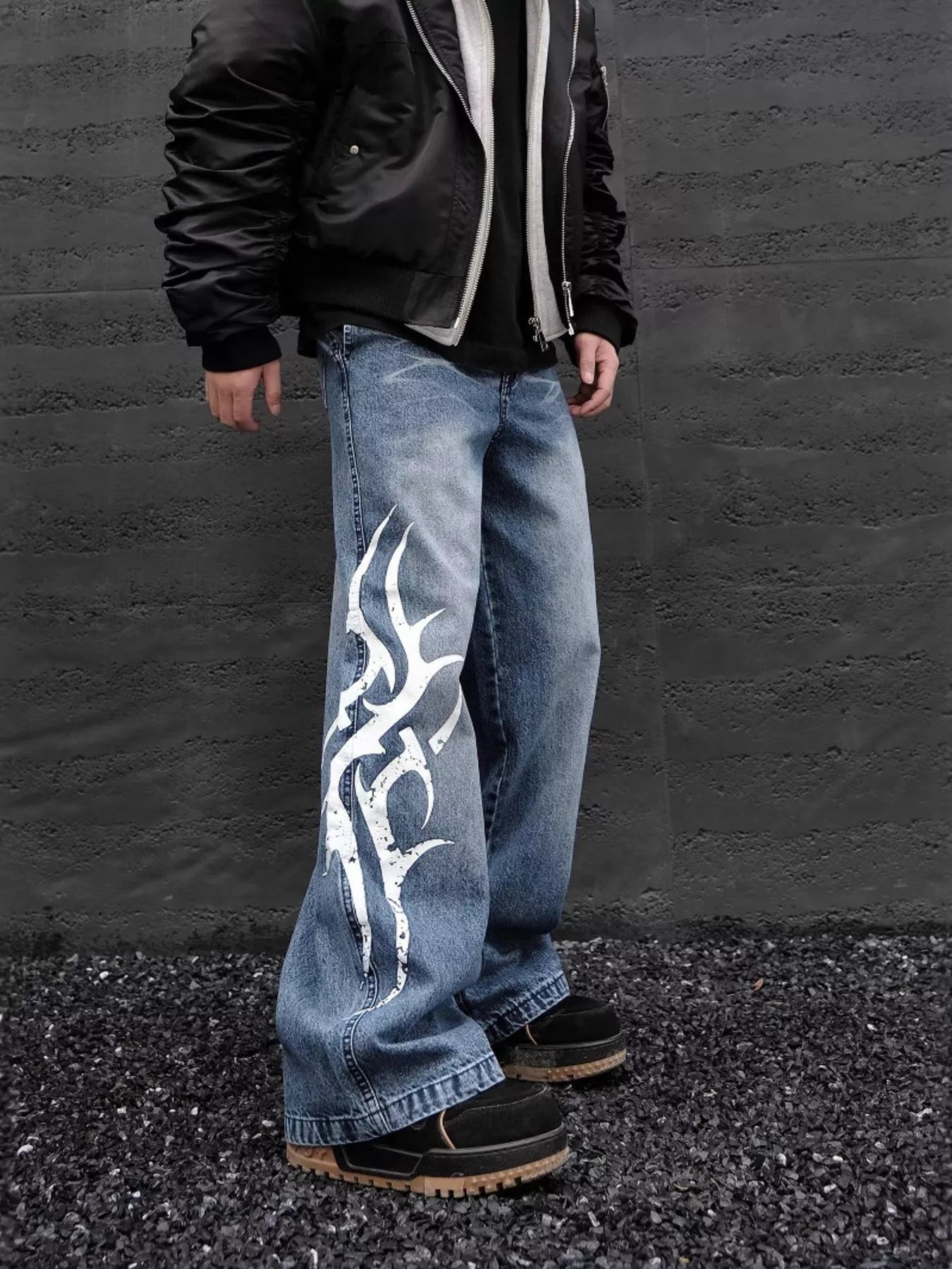 Men's Full Size Printed Wide Leg Jeans Plus Size