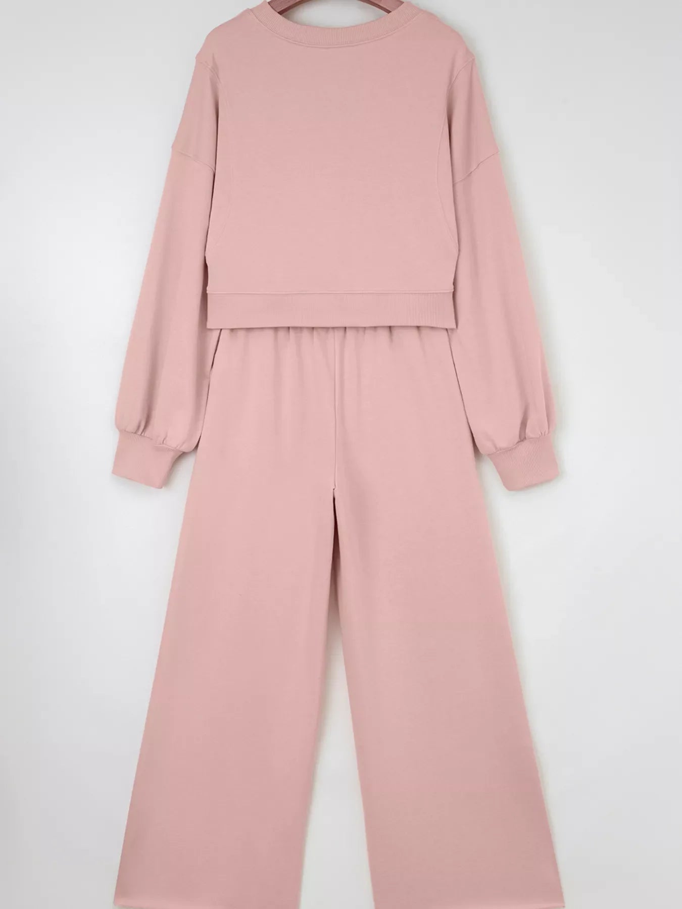 Drop Shoulder Puff Sleeve Crop Top and Drawstring Wide Leg Pants Set