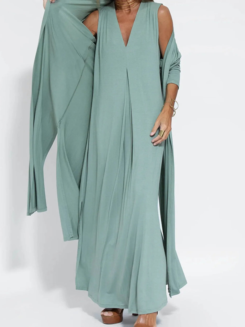 Full Size Open Front Side Slit Longline Cardigan Plus Size