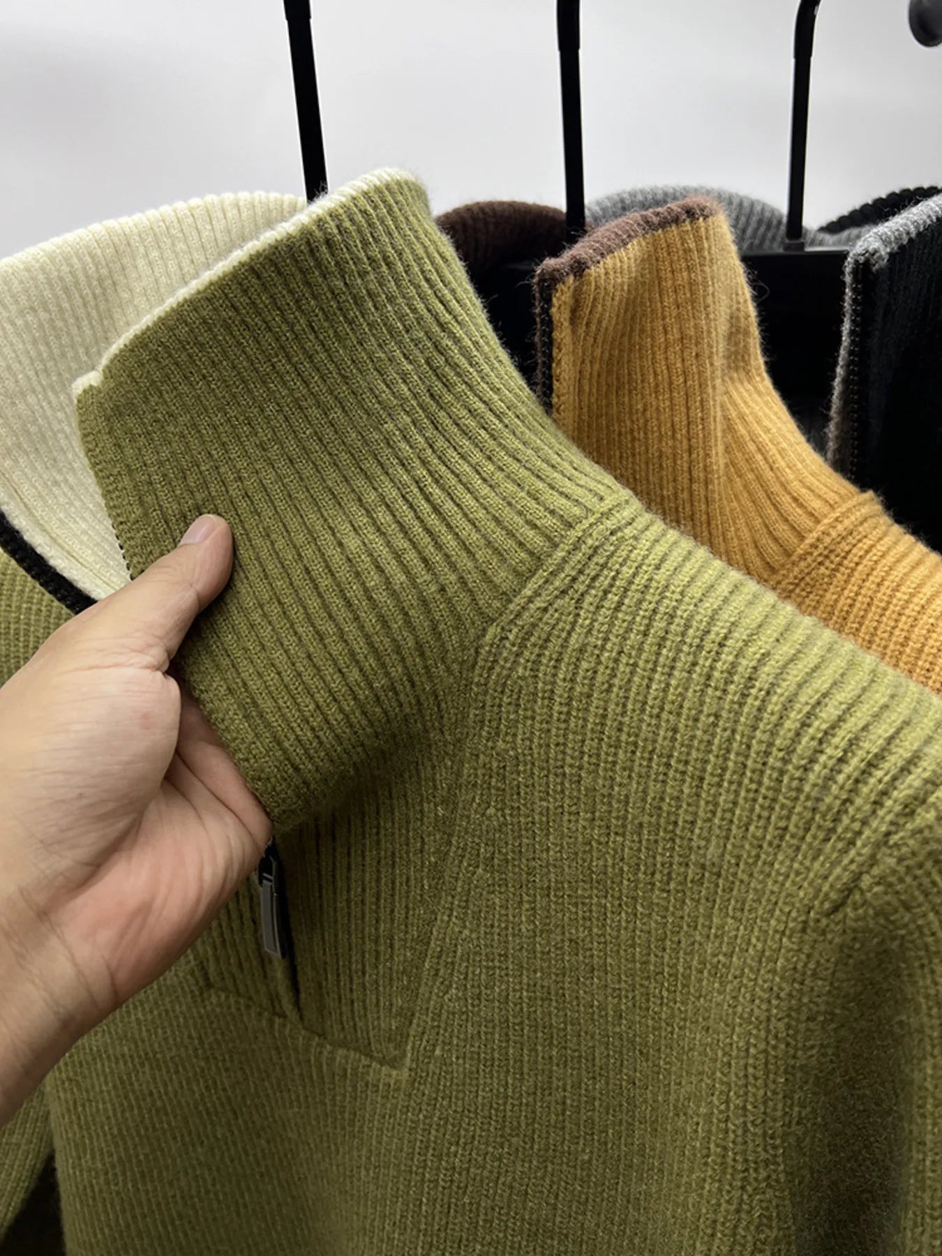 Men's Plus Size Zip Collar Long Sleeve Sweater