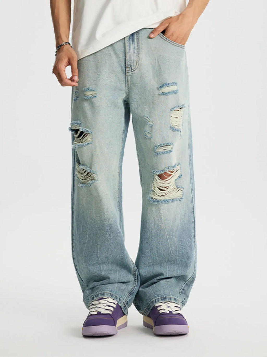 Men's Full Size Distressed Wide Leg Jeans Plus Size