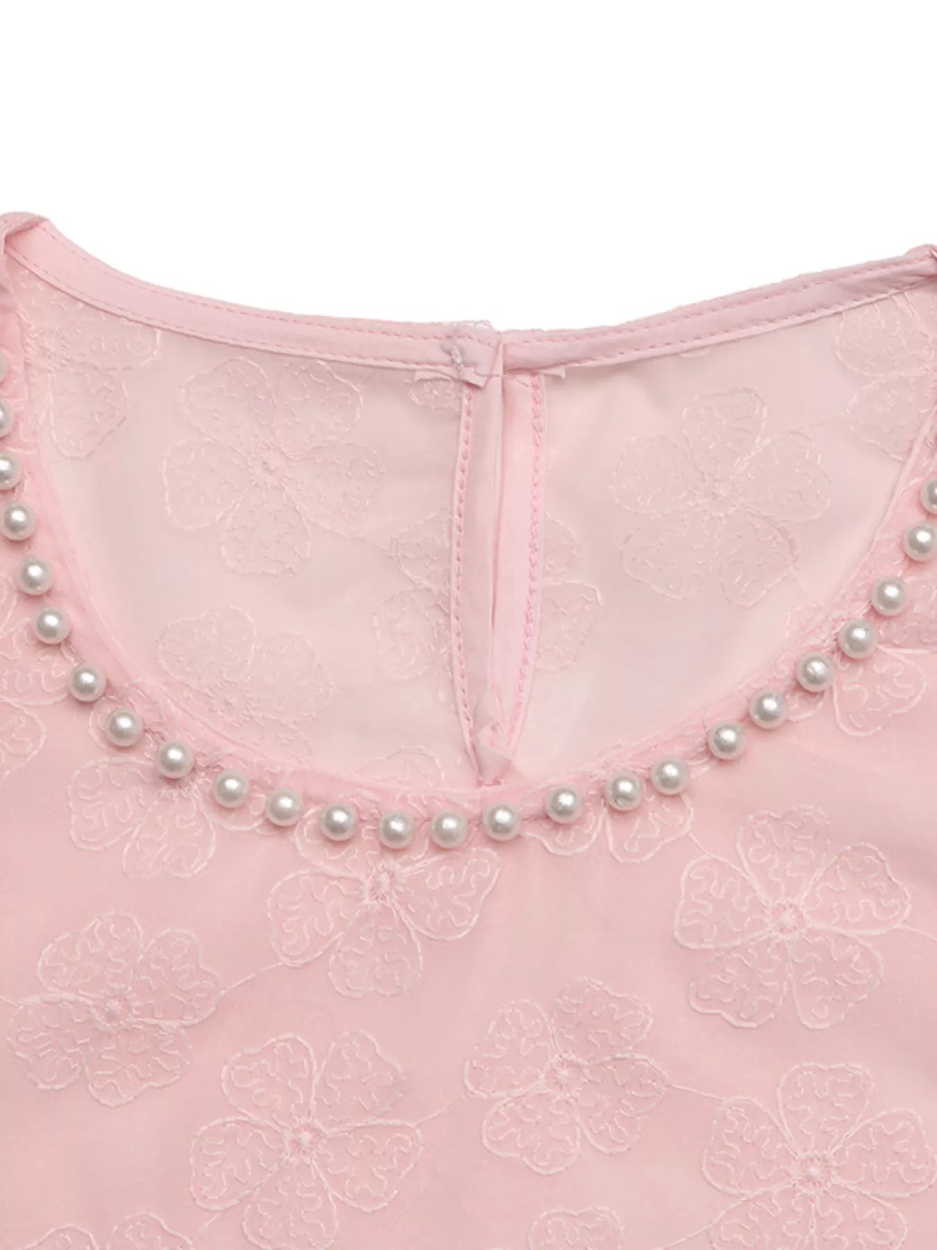 Floral Embroidered Pearl Trim Blouse