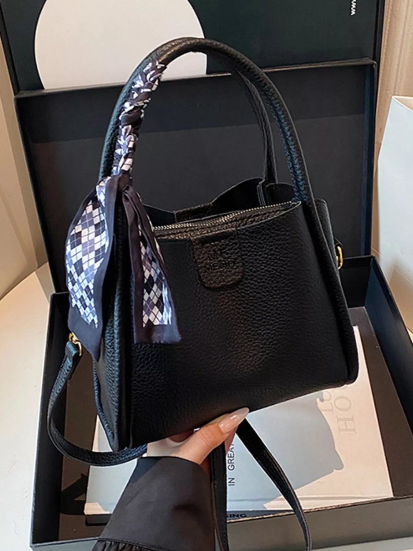 Leather Crossbody Bag with Scarf Accent