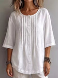 Full Size Texture Round Neck 3/4 Sleeve Blouse Plus Size