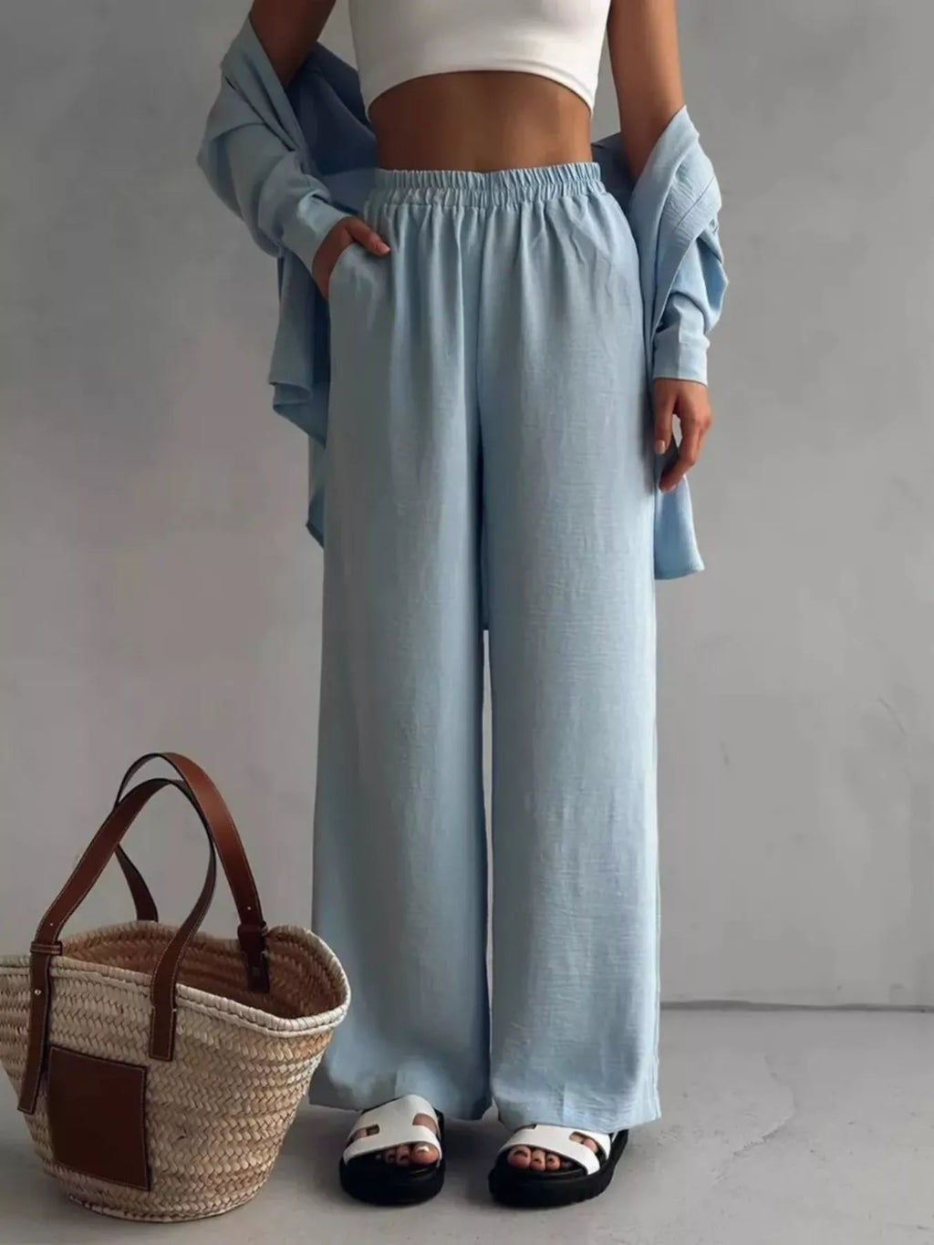 Relaxed Fit Shirt and Wide Leg Pants Set