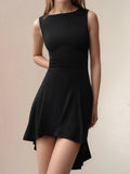 High-Low Round Neck Sleeveless Mini Dress