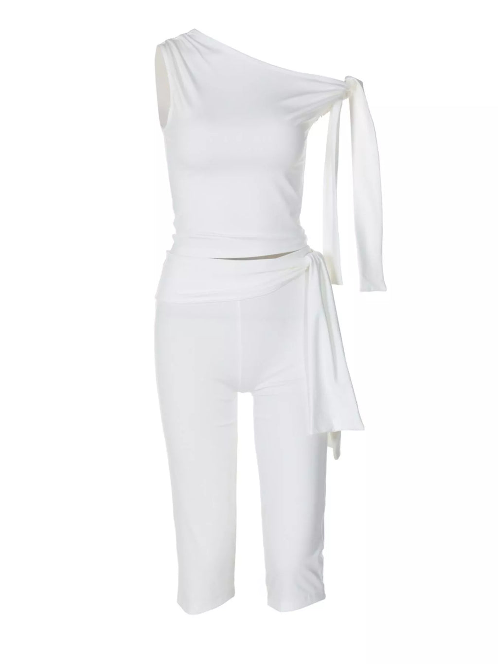 Tied One Shoulder Top and Capris Set