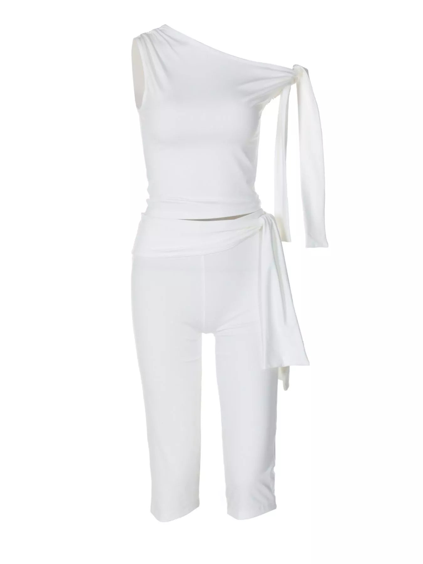 Tied One Shoulder Top and Capris Set