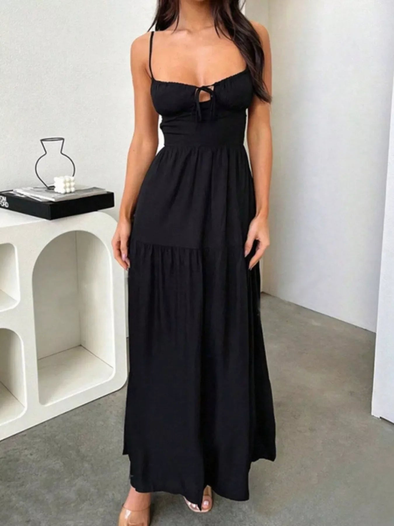 Backless Lace Up Spaghetti Strap Maxi Dress