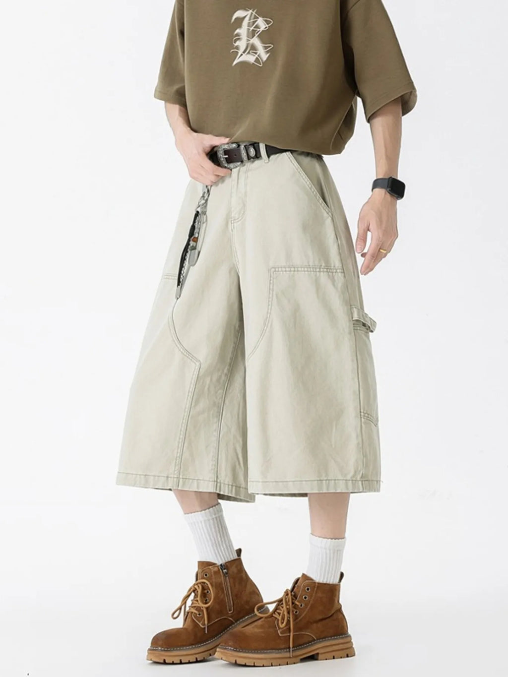 Men's Full Size Wide Leg Cargo Denim Shorts Plus Size