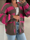 Striped Open Front Long Sleeve Cardigan