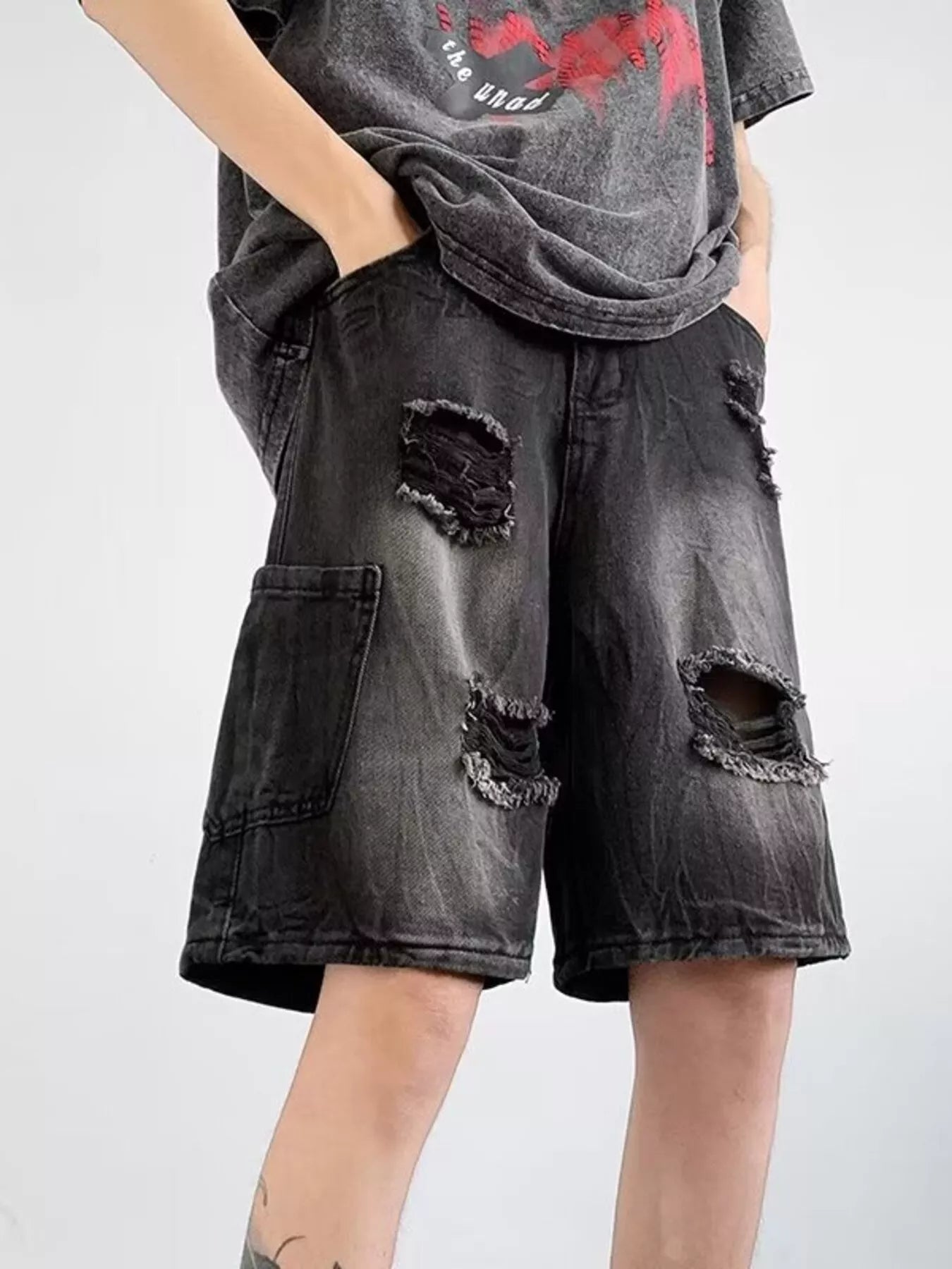 Men's Plus Size Distressed Wide Leg Denim Shorts