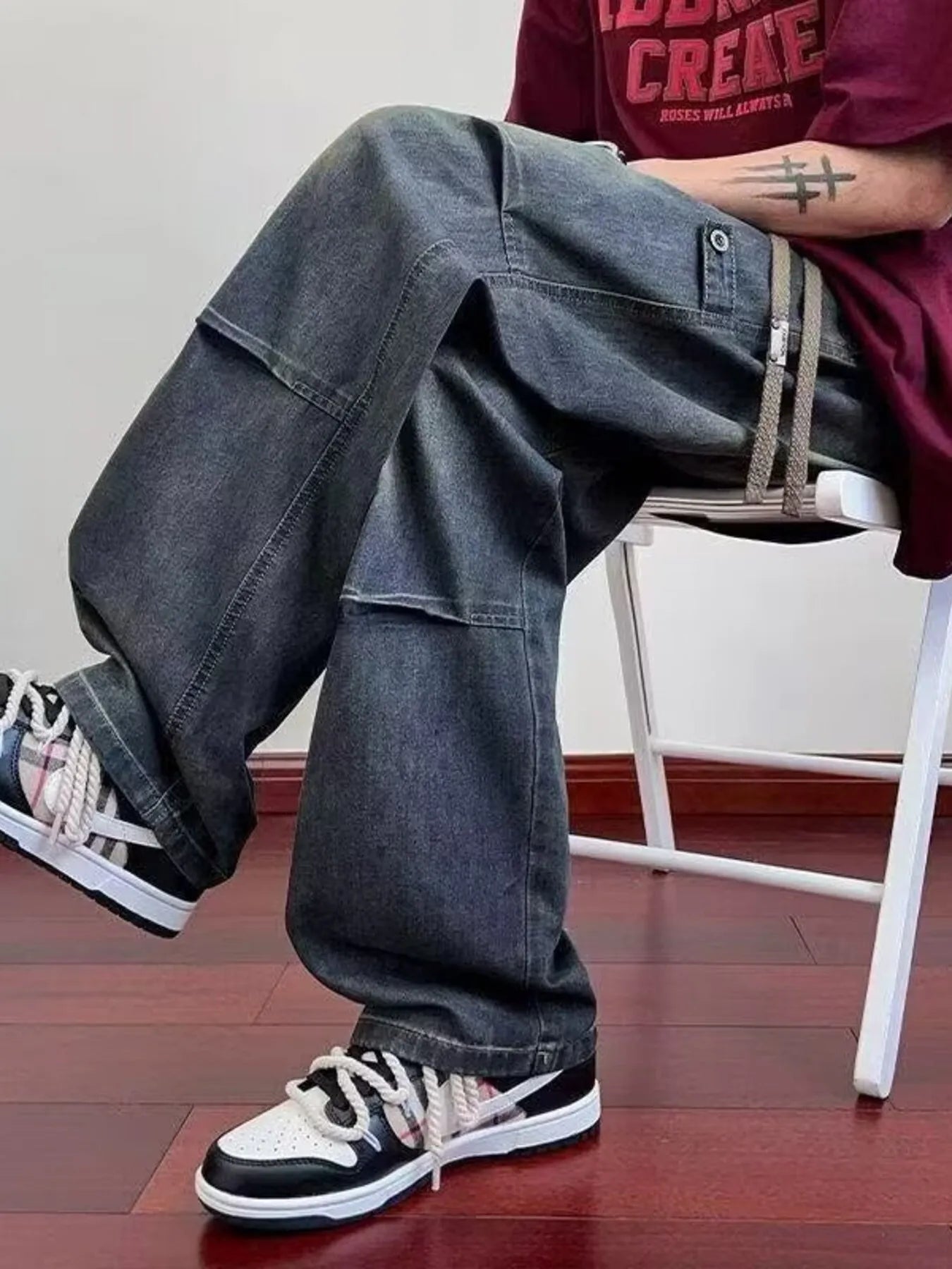 Men's Full Size Wash Wide Leg Jeans Plus Size