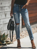 Distressed Button-Fly Skinny Jeans