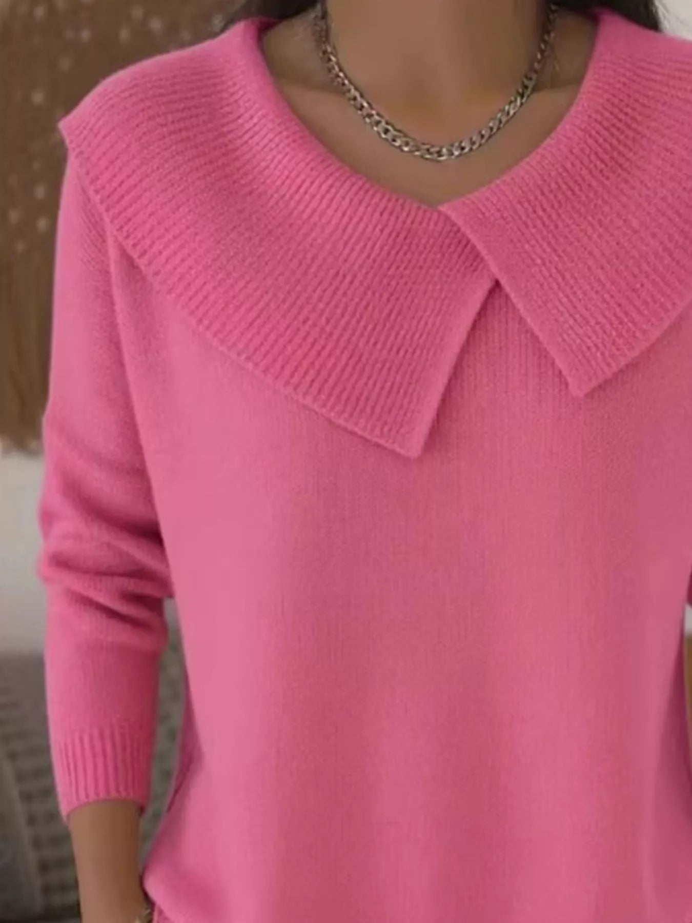 Full Size Solid Color Ribbed Hem Sweater Plus Size