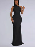 One-Shoulder Ruched Bodycon Maxi Dress