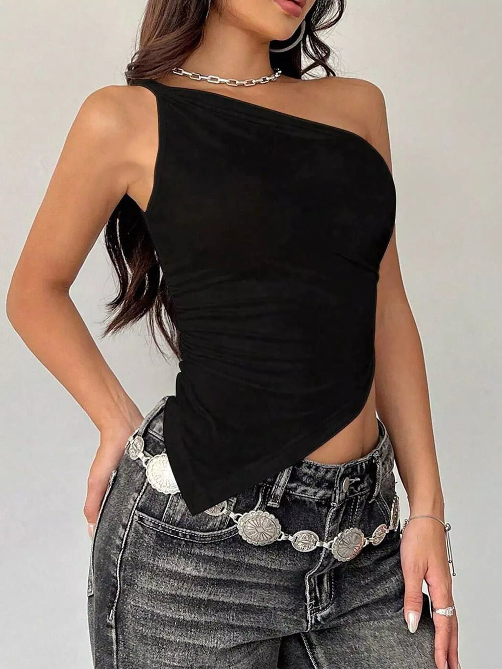 Asymmetrical One-Shoulder Slim Fit Cami
