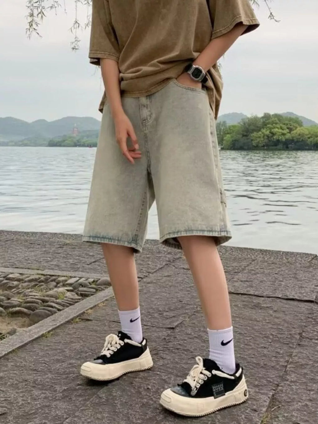 Men's Plus Size Relaxed Fit Wash Denim Shorts