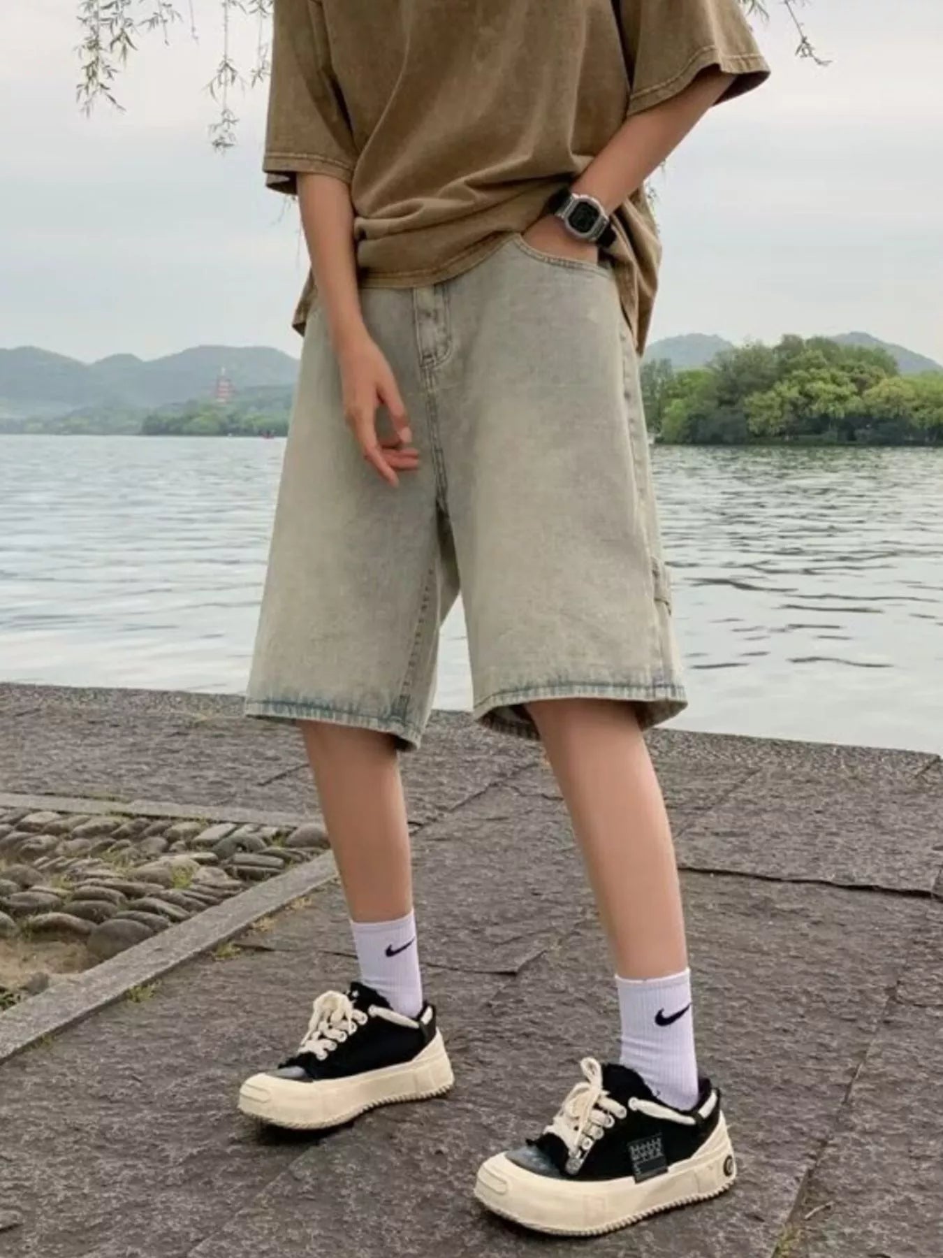 Men's Plus Size Relaxed Fit Wash Denim Shorts