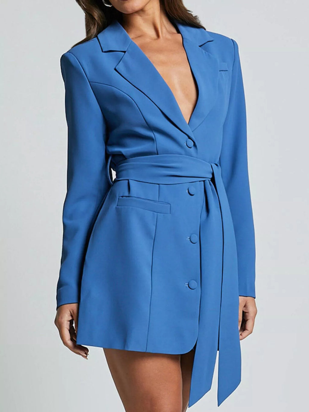Lapel Collar Tie Waist Blazer