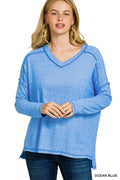 Zenana Soft Melange Hacci Exposed Seam Hi-low Tee