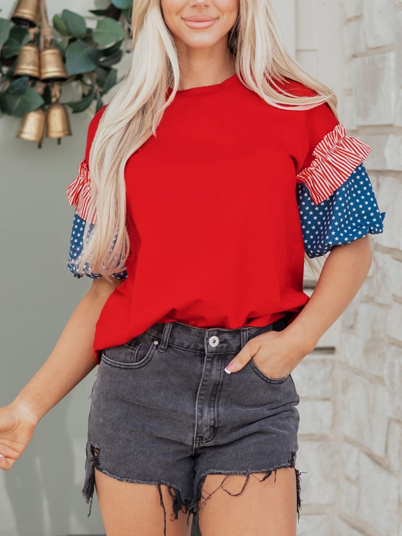 Patriotic Short Sleeve Round Neck Top