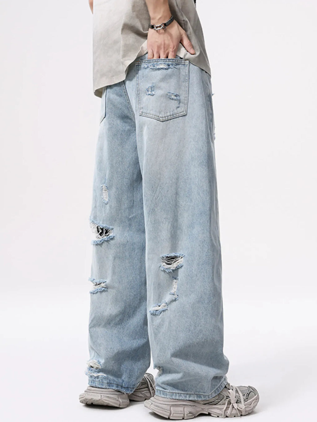 Men's Full Size Vintage Distressed Wide Leg Ripped Jeans Plus Size