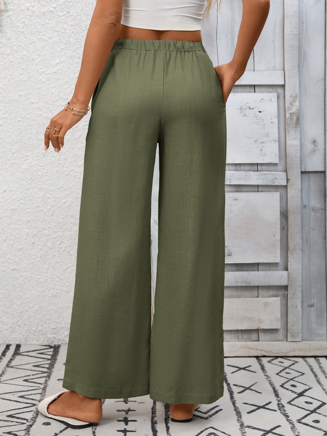 Drawstring High Waist Wide Leg Pants