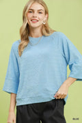 Umgee Round Neck Textured Floral Terry Blouse