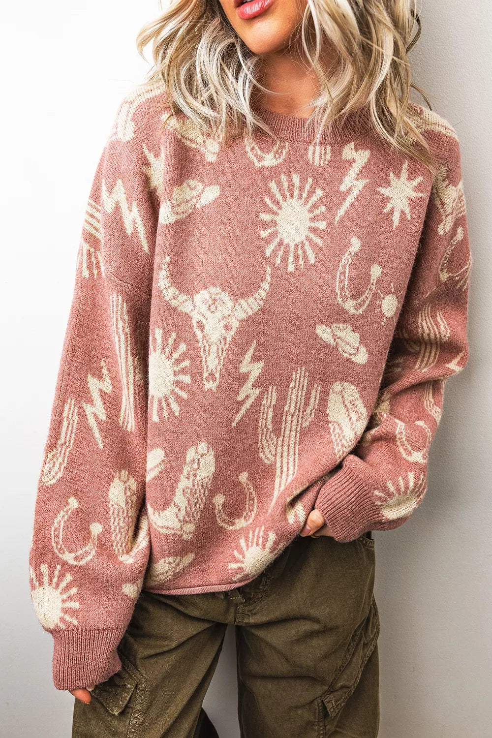Western Graphic Round Neck Sweater