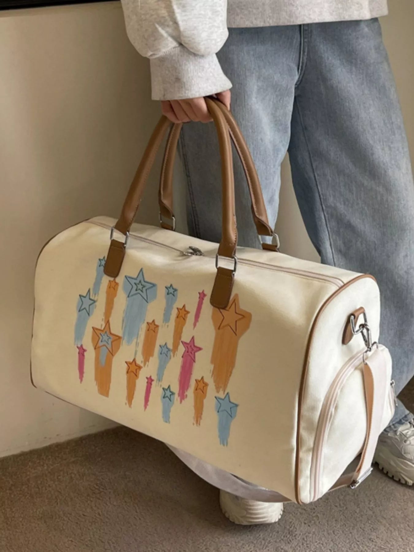 Canvas Duffle Bag with Shooting Star Print