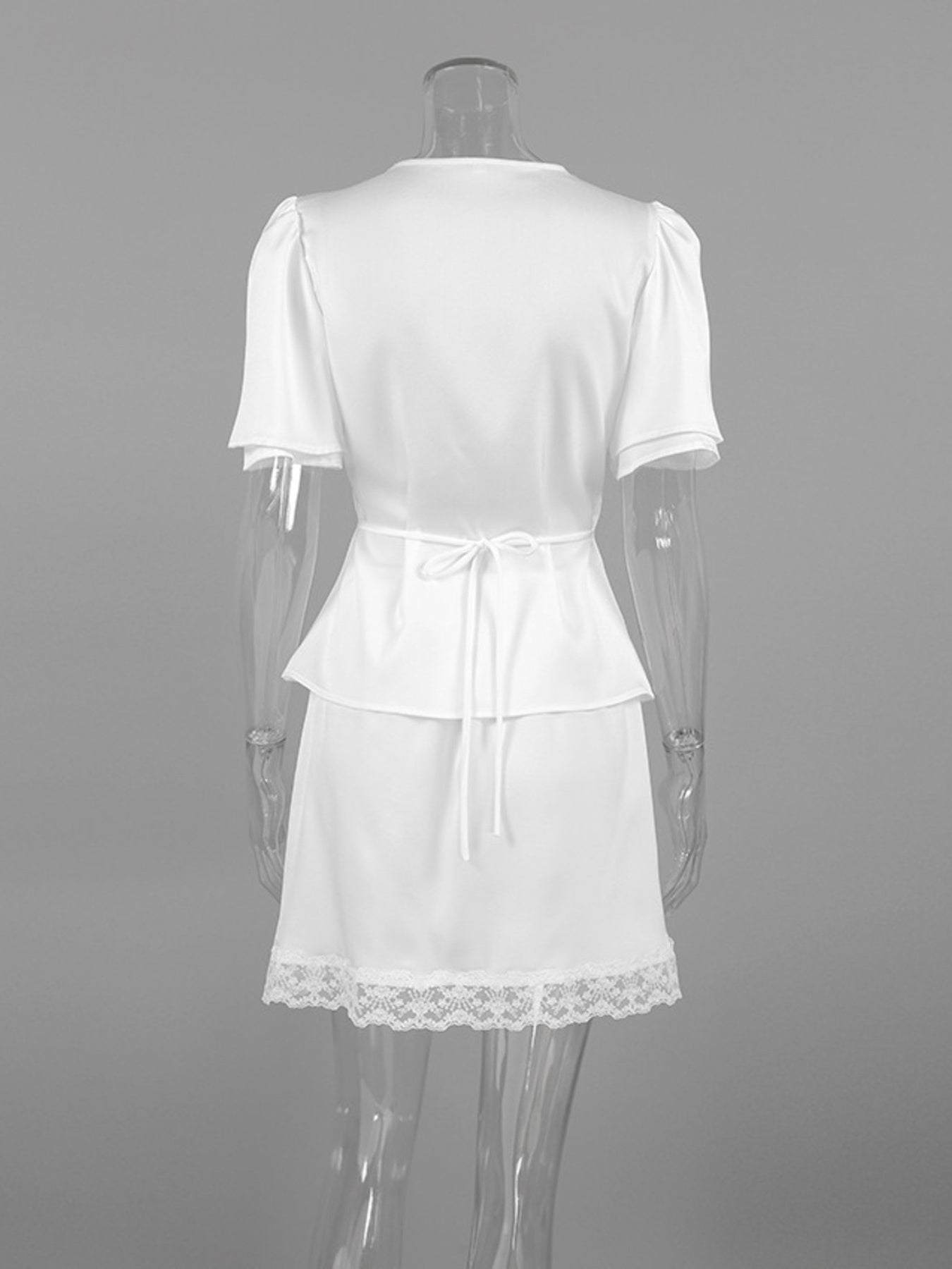 Lace Trimmed Top and Skirt Two-Piece Set