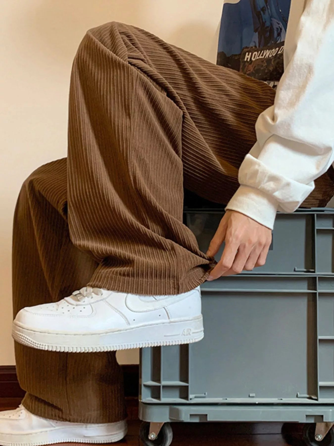 Men's Plus Size Corduroy Wide Leg Drawstring Pants