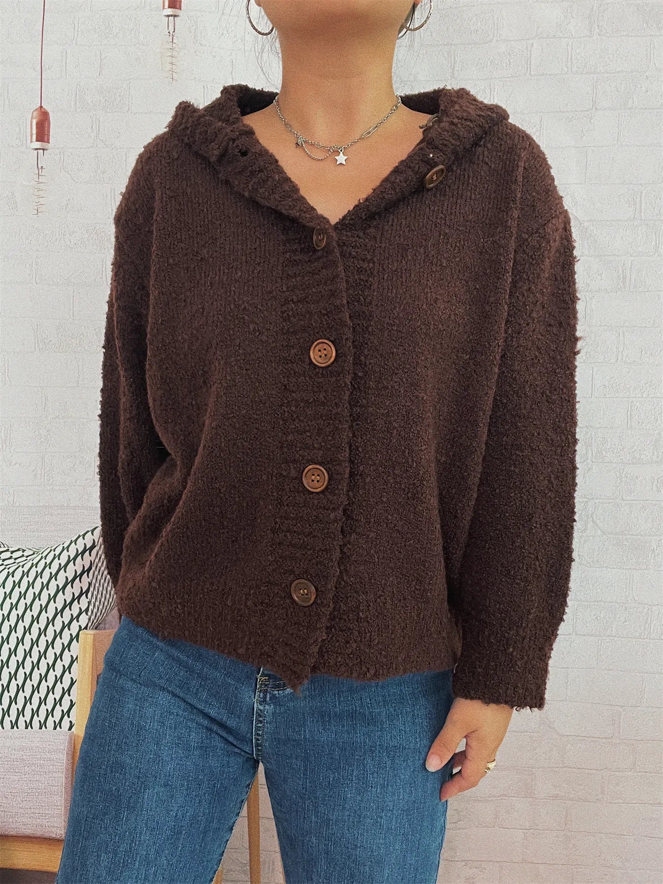 Cozy Button-Up Hooded Cardigan