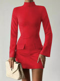 Mock Neck Long Sleeve Bodycon Dress