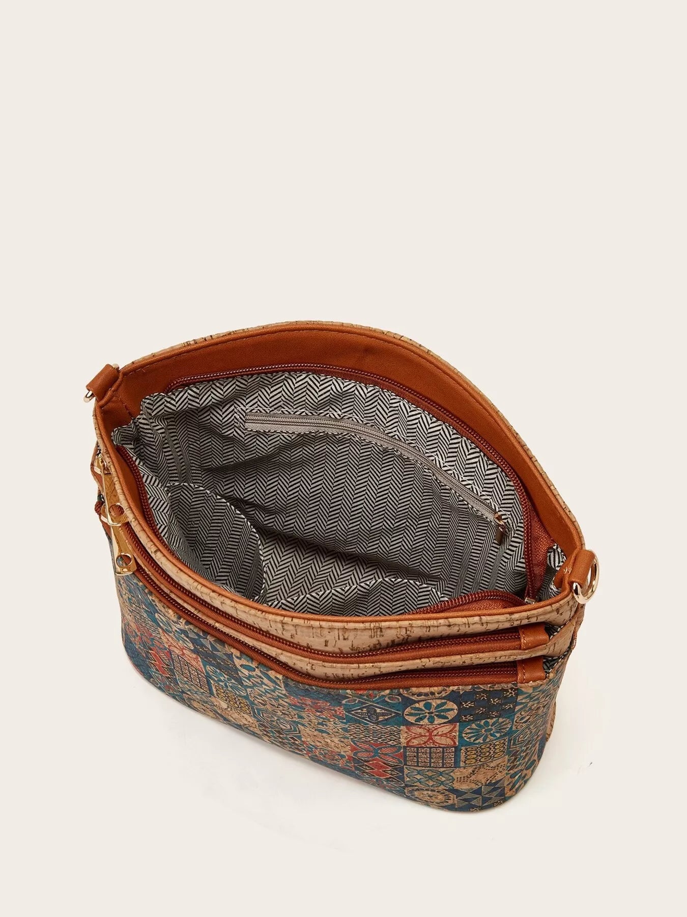 Ethnic Tree Bark Pattern Multi-Pocket Crossbody Bag