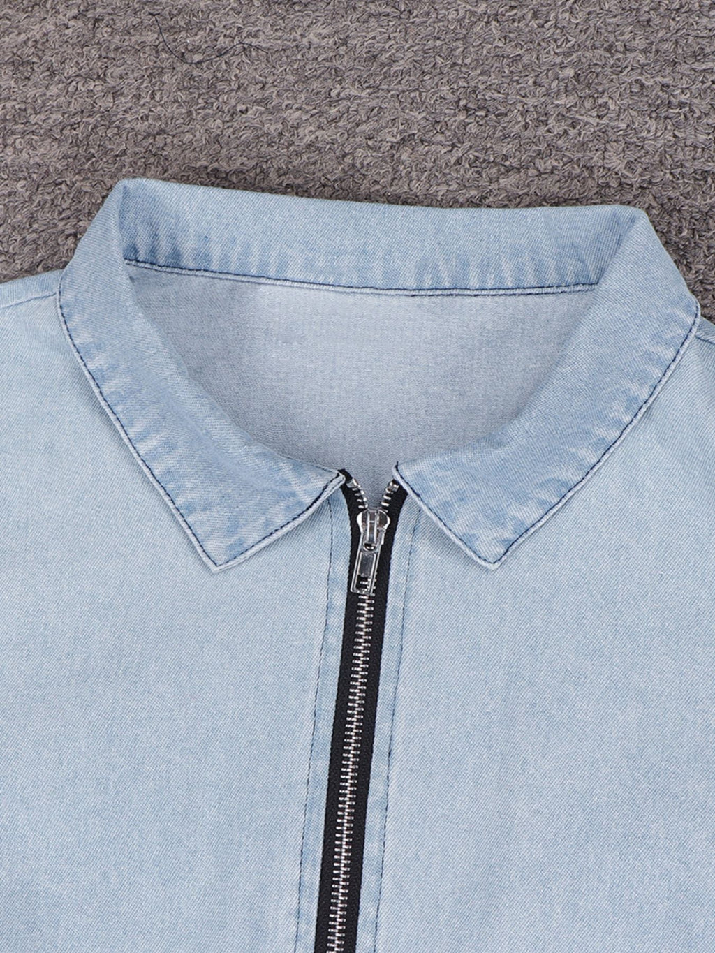 Zip Front Short Sleeve Denim Dress